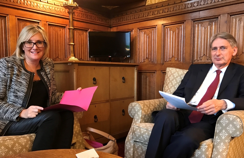 Caroline Dinenage MP with the Chancellor of the Exchequer, Philip Hammond